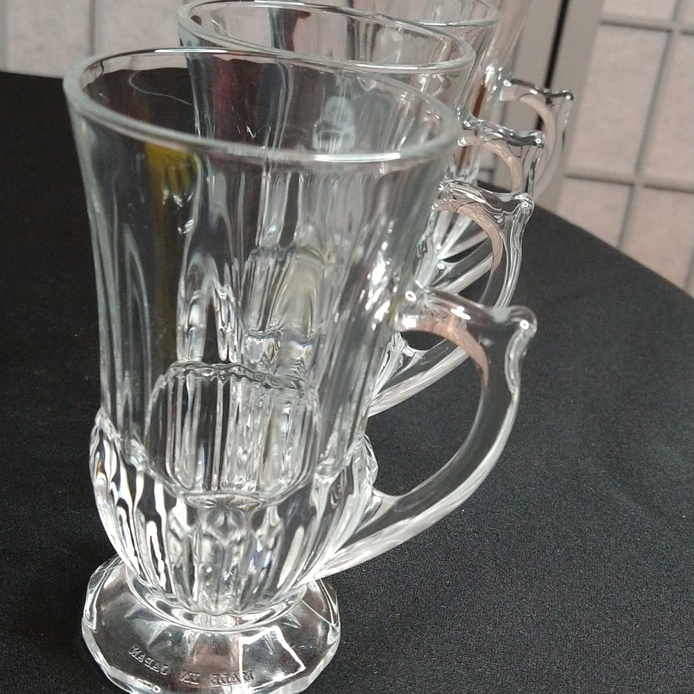 Vintage Soga Japan Mugs Handled Cups Clear Pressed Glass Set Of 4 - Picture 5 of 7